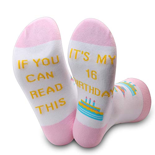JXGZSO Sweet 16 Happy Birthday Gift If You Can Read This It s My 16 Birthday Socks Gift For 16 Year Old Girls (Pink-Sweet16 birthday)