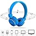 Kids Bluetooth Headphones Foldable Volume Limiting Wireless/Wired Stereo On Ear HD Headset with SD Card FM Radio in-line Volume Control Microphone for Children Adults(Blue)