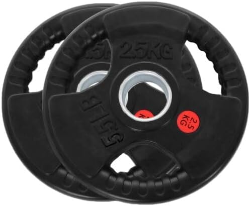 2.5kg Tri-Grip Olympic Rubber Bumper Weight Plate Set | 2” Standard Barbell Plates for Strength Training & Weightlifting | Durable, Non-Slip Grip for Home & Commercial Gyms