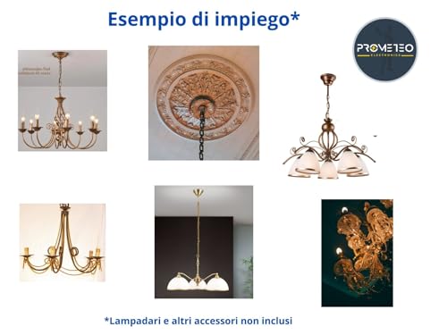 prometeo electronics Aufhängungsset mit klassischer Rosette, Durchmesser 90 mm, mit Haken und Spitze (weiß)