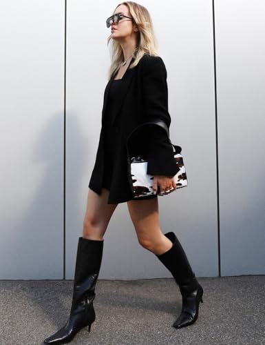 Modatope Knee High Boots for Women Square Toe Kitten Low Heel Tall Boots Faux Leather Fall Boots Side Zipper Long Boot4