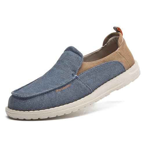 Image of Men's Canvas Loafers, Slip On Casual Shoes | Hands Free, Lightweight, Comfortable, Breathable Upper, Walking Shoes, Stretch, Travel, Vacation, Everyday Wear