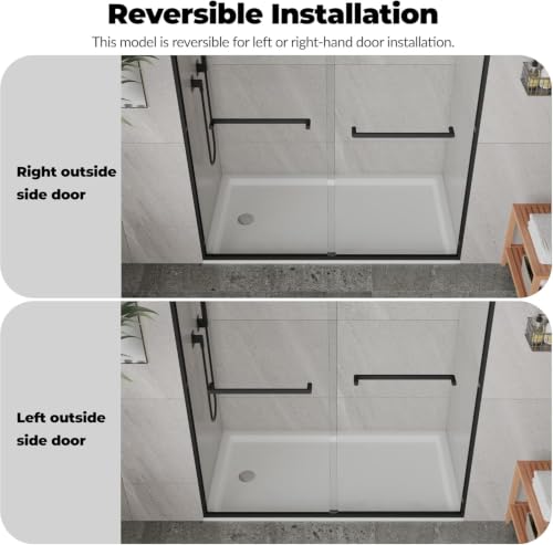 Image of 56-60 Inch Frameless Sliding Shower Enclosure,76 inch Height | 8mm Clear Tempered Glass with Matte Black Hardware | Adjustable Width Bathroom Door for Walk-in Showers
