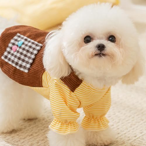 Pantalones de disfraz para perro M amarillo suave con anillo para correa miniatura 4