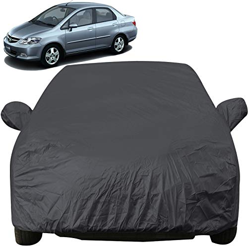 Image of City Zx Dustproof Car Cover with Mirror Pockets, Grey Color, Taffeta Polyster,Triple Stitched, Compatible with Honda City Zx Car Cover (2004 to 2008), City Zx Car Accessories