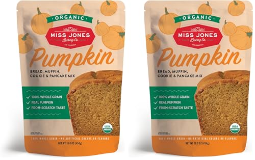 Miss Jones Baking Organic Pumpkin Bread, Muffin, Cookie & Pancake Mix, Vegan-Friendly, Dairy and Soy-Free, 100% Whole Grain (Pack of 2)