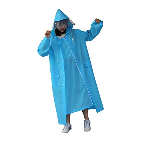 ZTGHS Regenponcho Für Erwachsene, Wiederverwendbare wasserdichte Regenmantel-Regenschutzausrüstung Mit Kapuze Und Ärmeln Regenbekleidung Für Camping Wandern Im Freien,Blau,XL Cover