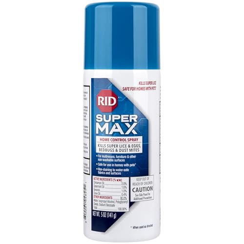 Image of RID Super Max Lice Treatment Home Control Spray Kills Super Lice, Bedbugs and Dust Mites on Mattresses Furniture Car Interiors and Other Non-Washable Items Spray Can 5 oz