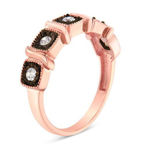 Original Classics 10K Rose Gold Flashed .925 Sterling Silver Miracle-Set Diamond 5-Stone Band Ring (1/4 Cttw, J-K Color, I1-I2 Clarity) - Size 7-1/2