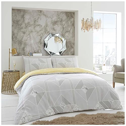 GC GAVENO CAVAILIA Geometric Pattern Shapes Duvet Cover, Luxury Reversible Marble, Lines Quilt Bed Set, Polycotton, Grey, Double - Image 3