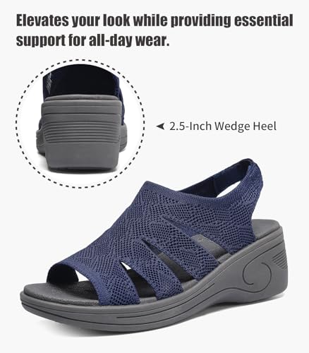 Image of Womens Wedge Sandals Platform Walking Sandals Open Toe Ankle Elastic Strap Casual Comfortable Summer Dressy
