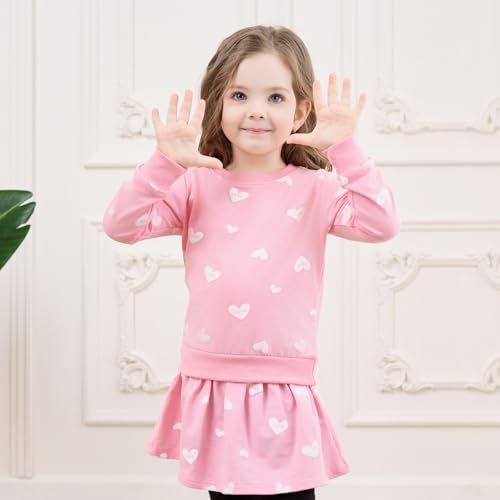 Image of Toddler Valentines Day Outfit Girl Valentines Outfit Heart Graphic Sweatshirts Tops Tutu Leggings with Skirt 3t-9t