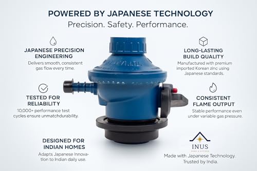 Image of INUS Kitchen Commercial Gas Saving Regulator, Fuel Efficient Adjustable Flamer Child Safety Commercial Saving Regulator with Child Safety Lock 2-Year Warranty