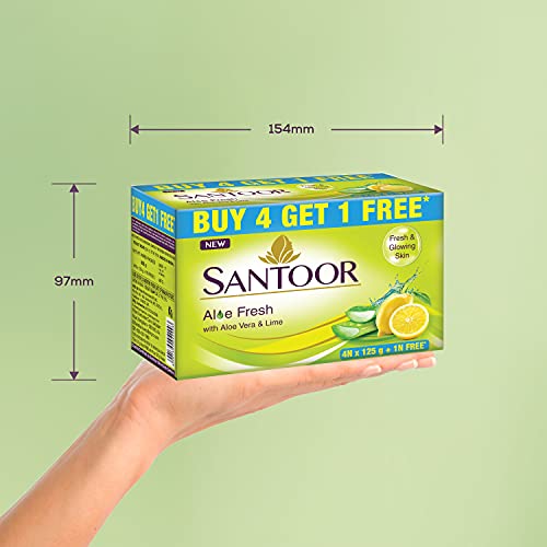 Image of Santoor Fresh Skin Aloe Vera & Lime Bathing Soap with Nourishing & Anti-Aging Properties| For Smooth & Soft and Younger-Looking Skin| For All Skin Types| 125g, Pack of 8