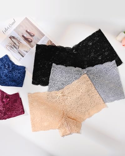 Sexy Underwear for Women Lace Boyshorts Panties Plus Size Underwear Women V-Waist Soft Stretch 3 Pack4