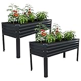 MGNO 2PCS Galvanized Raised Garden Bed Outdoor with Legs,48×18×32in Metal Elevated Raised Planter Box for Backyard, Patio, Balcony, 300lb Capacity,Black