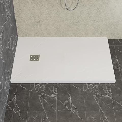 Goodyo 32” x 48” Bathroom Shower Base 1.4” Height Anti-slip Acrylic Side Drain Four Threshold Shower Pan Stainless Steel Drain Cover in Slate White Cover