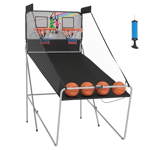 Juego de Canastas de Baloncesto Plegables y Portátiles con Contador Electrónico Doble y 4 Pelotas de Baloncesto con Soporte de Acero y Color Negro y Blanco 205x110x205cm (PxANxAL)