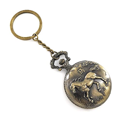 Image of AUGEN Premium Pocket Watch Metal Keychain Horse 2 Retro Vintage for Gifting With Key Ring Anti-Rust (Pack Of 1)