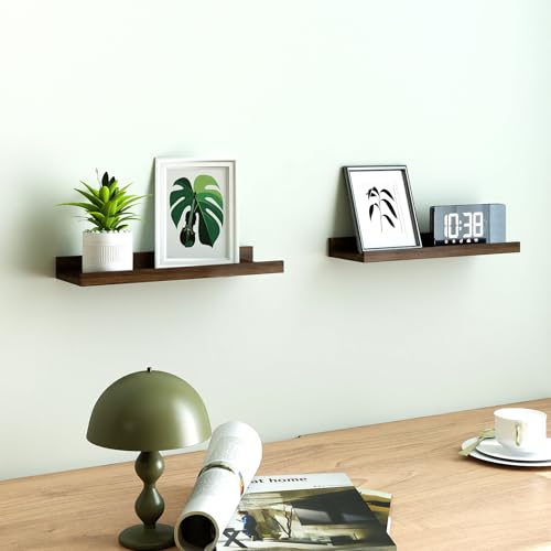 Image of Walnut Floating Shelves for Wall Decor, 14 in Shelf with Lip, 2 Set