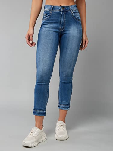 Image of Dolce Crudo Women's Skinny High Rise Bleached Cropped Stretchable Denim Jeans