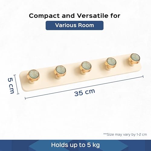Image of HomeStrap 5 Hook Rack Self Adhesive Wall Hooks Without Drilling | Multipurpose Stick-On Hook Rack with No Screw Installation & No Wall Marks for Bathroom, Kitchen, Bedroom & Entryway Organization