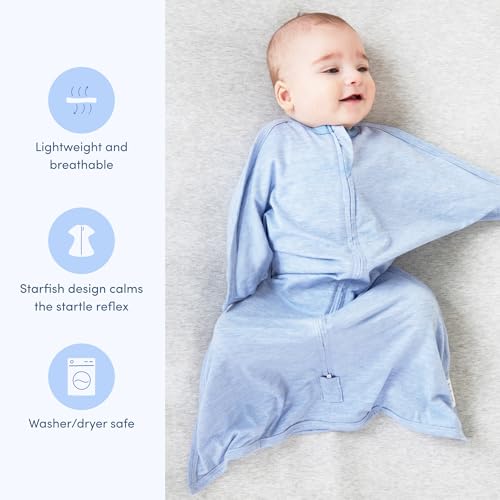 Image of SleepingBaby Zipadee-Zip Transition Swaddle - Cozy Baby Swaddling Blanket with Zipper Convenience - Roomy Wearable Blanket for Easy Diaper Changes - 3-6 Month - Baseline Blue Heather