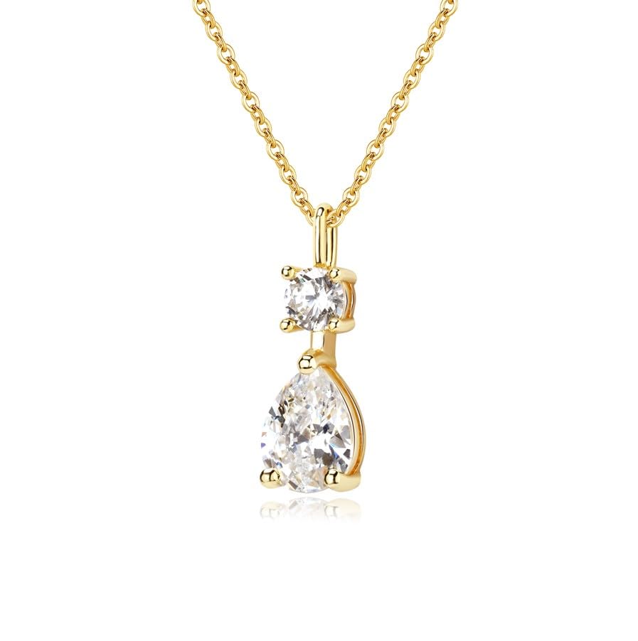 92.5 Sterling Silver Exquisite Duo Teardrop Pendant, Brilliant & Pear Cut Solitaire, Elegant Whites Collection, Gift for Women, BIS Hallmarked-image-45
