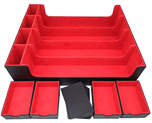 docsmagic.de Premium 4-Row Trading Card Storage Box Black/Red + Trays & Divider - MTG PKM YGO - Aufbewahrungsbox Schwarz/Rot