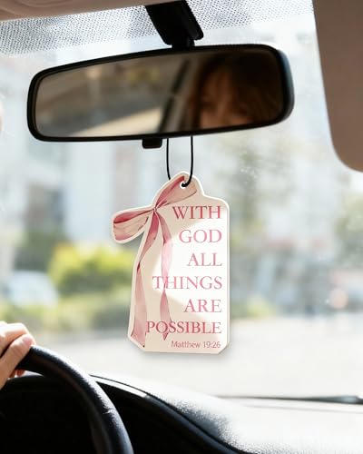 Image of Inspirational 5pcs Car Air Freshener Cute Pink Bow Coquette Bible Verses Automotive Accessories Car Interior Hanging Scents Mirror Decor Christian Gifts for Women Girls