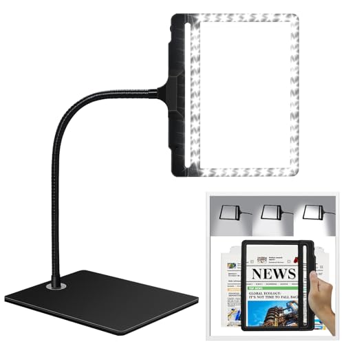 NZQXJXZ 5X Loupe de Lecture avec lumière et Support, 2 en 1 Lampe loupe de Bureau 42 LED à luminosité réglable, Grande loupe de Page détachable avec col...