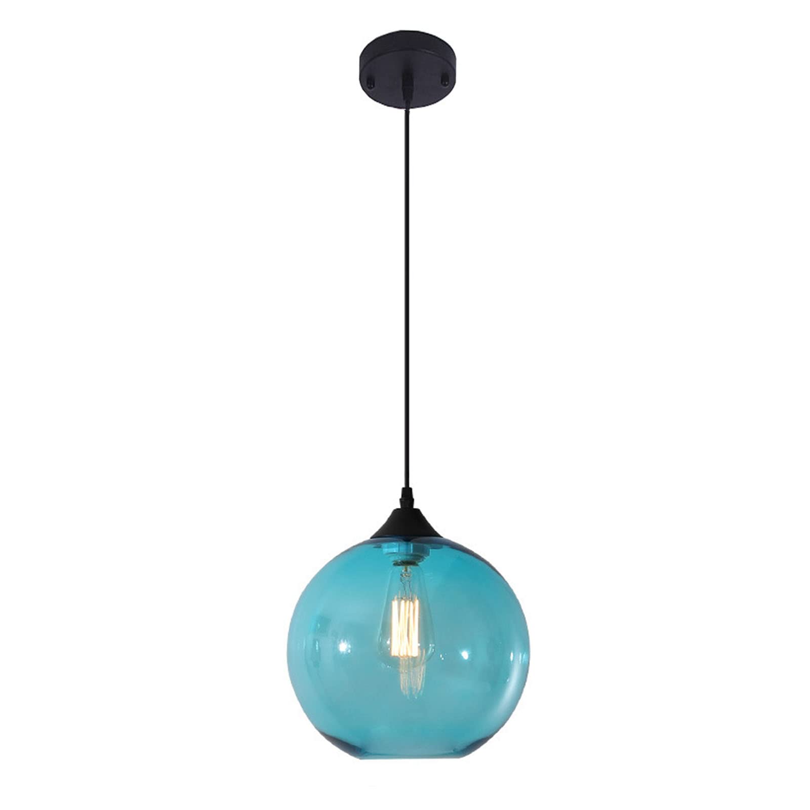 Hanglamp Vintage E27 Binnen Grote Hanglamp Retro Houten Verlichting Edison Kroonluchter In Hoogte Verstelbaar Zwart Ijzer en Glazen Lampenkap voor Woonkamer Keuken Eiland Eetkamer Bar Café Loft