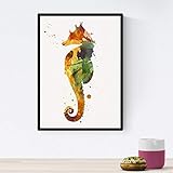 Nacnic Poster de Caballito de Mar estilo acuarela. Láminas de animales con estilo acuarela para decoración de interiores. Tamaño A4 con marco