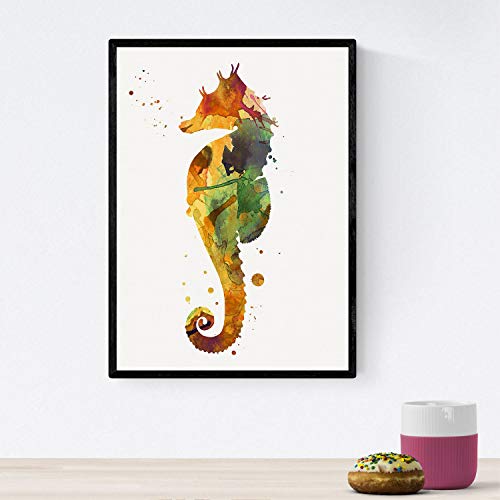 Nacnic Poster Seahorse de Style Aquarelle. Feuilles Animaux décoration intérieure de Style Aquarelle. Cadre de Format A4