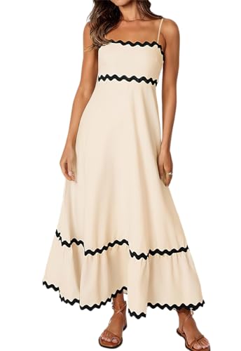 ebossy Women's Boho Spaghetti Strap Sleeveless Smocked Back Rickrack Trim