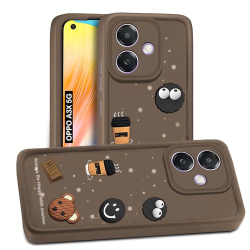 Image of AESTMO Back Case Cover for Oppo A3X 5G Cover | Cute Fun Cartoon 3D Ball | Coffee Silicone Case | Full Body Protection | Camera Protection Back Cover for Oppo A3X 5G (Brown)