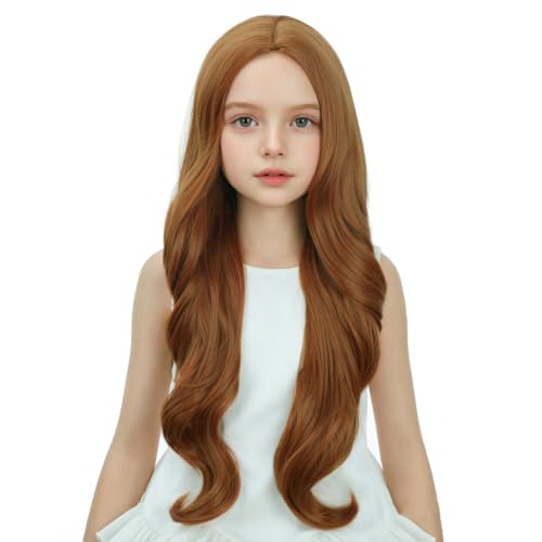 Image of Dark Orange Wig Long Deep Orange Middle Part Wig Long Wavy Curly Wigs Heat Resistant Synthetic Wigs for Daily Party Use