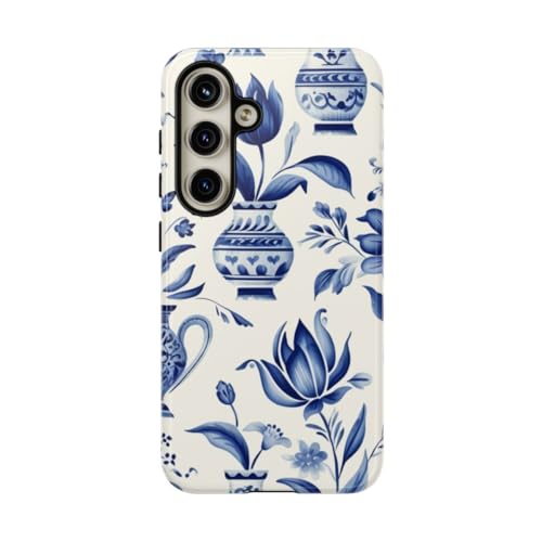 Coque rigide brillante Samsung Galaxy S24 motif vase floral bleu premium