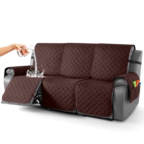 Image of TAOCOCO 100% Waterproof Recliner Covers, Recliner Sofa Covers with Leg Straps, Reversible Recliner Couch Cover for Reclining Chair, Washable Couch Protector for Pets Kids(3 Seater, Coffee)