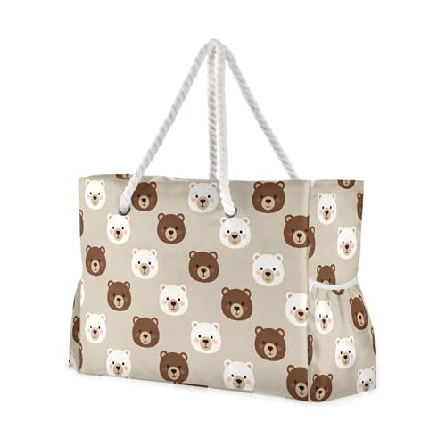MNSRUU Large Beach Bag for Women, Cute Bear Tote Travel Gym Swim Bag4