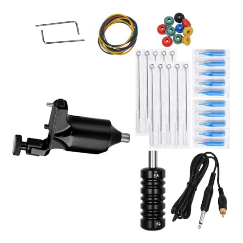 Bigcan Juego de máquina de tatuaje profesional con rueda de color negro - Kit giratorio impulsado por motor con velocidad de 9000 RPM, conexión RCA, voltaje ajustable,