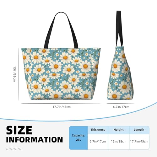 Large Beach Bags for Women Sandproof - Daisy Sky Blue Print Summer Travel Work Tote Bags with Zipper2