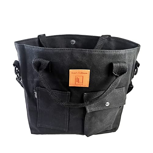 Lin‘s Liliana Canvas Umhängetasche, Multifunktionale Schultertasche Mehrzweck Handtasche Damen Herren für Arbeit Freizeit Uni Schule lässig täglich (Schwarz) Cover
