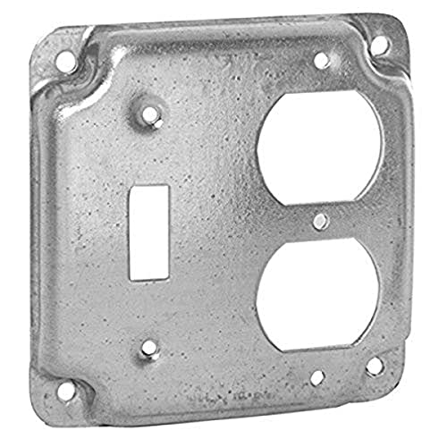Hubbell-Raco 906C 1 Duplex Receptacle and Toggle Switch 4-Inch Square Exposed Work Cover - Pack of 2