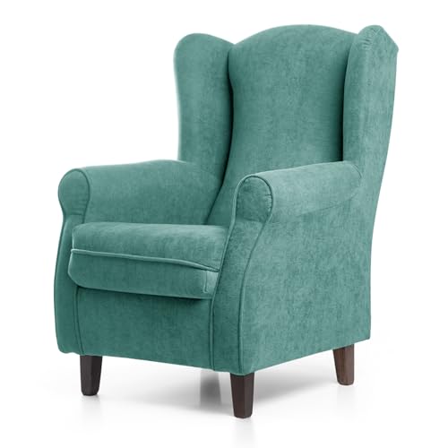 SUEÑOS ZZZ - Sillón Irene, sillón orejero de Lactancia tapizado en Tela Anti Manchas Color Turquesa, sillón butaca para Dormitorio, salón o habitación de bebé
