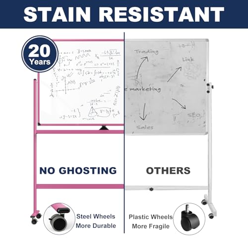 Image of Large Dry-Erase Rolling Magnetic Whiteboard - 48 x 32 Inches Dry Erase Board with Stand Height Adjust Double Sides Mobile White Board Easel on Wheels with 25 Sheets Paper Pad Office, Home & Classroom