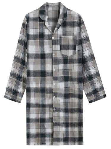 Latuza Men's Cotton Flannel Nightshirt Button Down Sleep Shirt