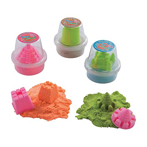 Fun Express Kinetic Sand Party Favors 12 Pack - Sensory Toys for Kids 4-8 with Colored Play Sand Kit | Goodie Bag Stuffers & Prize Box Toys for Classroom | Sensory Bin Filler for Summer Sand Play