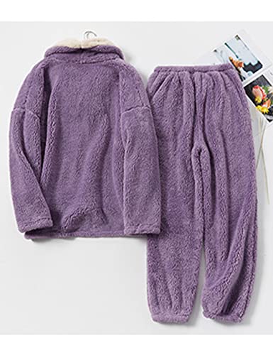 Image of Mens Fluffy Coral Fleece Pajamas Set Pullover Pants Loose Plush Warm Loungewear Sleepwear