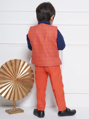 Image of AJ DEZINES Kids Cotton Blend Checkered Clothing Suit Set For Boys With Waist Coat